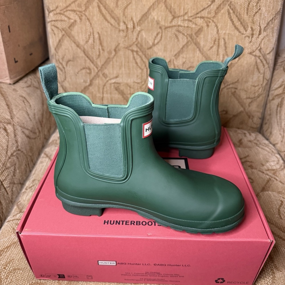 Hunter Original Chelsea Rain Green Boots Women's Waterproof Comfort Size 7 - Picture 2 of 9